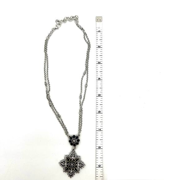 Brighton Clear Rhinestone Black Enamel Danale Medallion Necklace - Picture 4 of 5